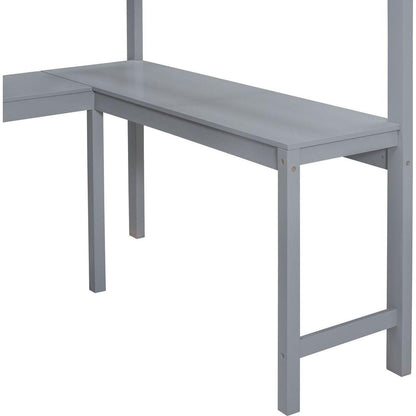 Full Size Loft Bed with Desk and Shelf - Gray