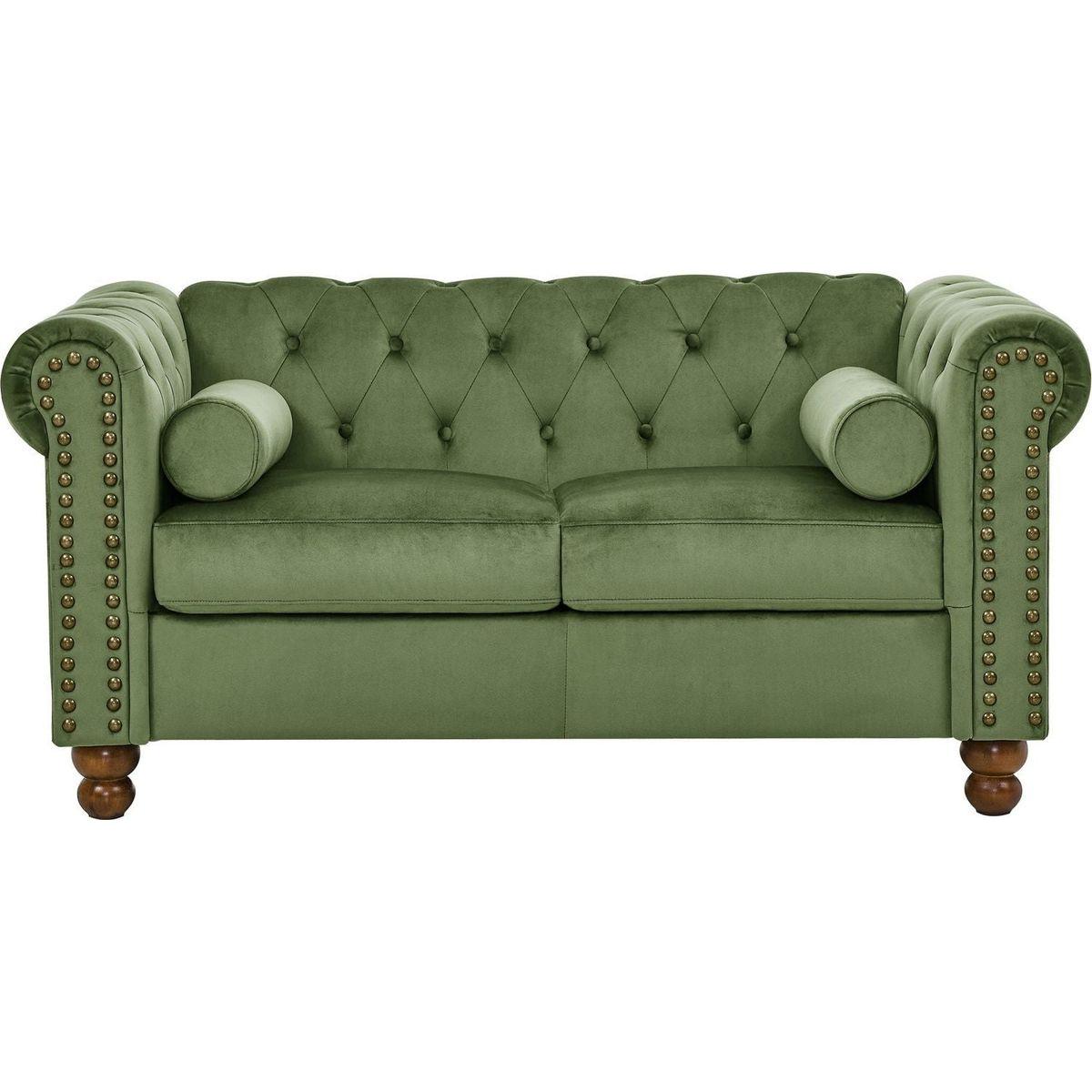 PHOYAL Large LOVE SEAT, Velvet Sofa TWO-seat Sofa Classic Tufted Chesterfield Settee Sofa Modern 2 Seater Couch Furniture Tufted Back for Living Room (Green)
