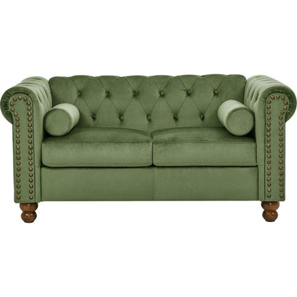 PHOYAL Large LOVE SEAT, Velvet Sofa TWO-seat Sofa Classic Tufted Chesterfield Settee Sofa Modern 2 Seater Couch Furniture Tufted Back for Living Room (Green)