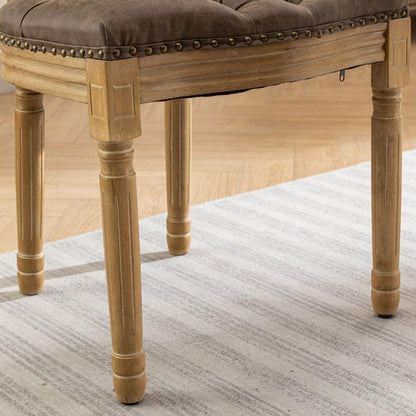 French Style Solid Wood Frame Antique Painting,Hand-pulled buckle decoration PU artificial leather Dining Chair with Nailhead Trim, Wood Legs,Density Foam,Steel Spring inner,Set of 2,Brown