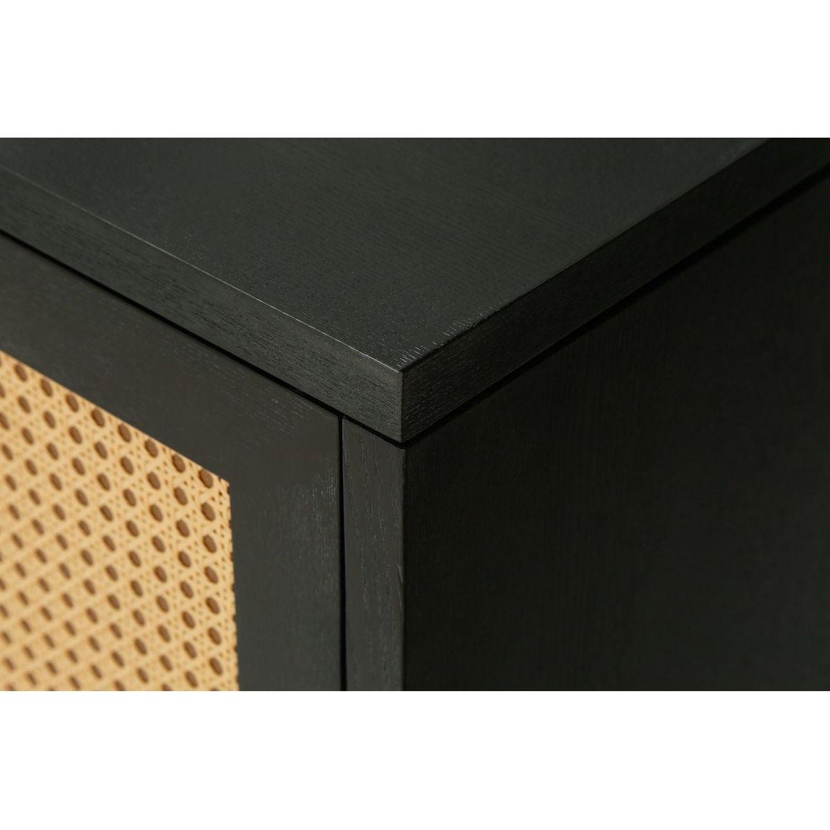 Handcrafted Premium Grain Panels,Rattan Sideboard Buffer Cabinet With 4 Rattan Doors, Modern Storage Cupboard Console Table with Adjustable Shelves for Living Room(Antique Dark Gray)