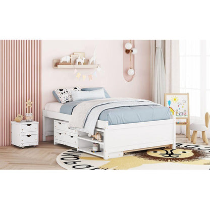 Versatile Full Bed with Trundle,Under bed Storage Box and Nightstand .White