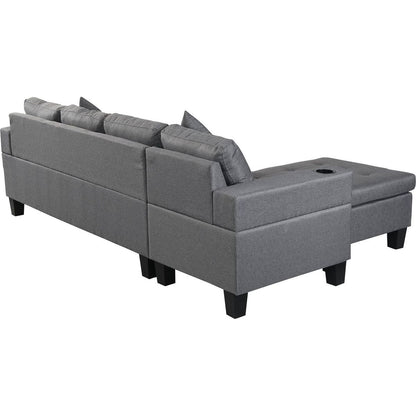 Sectional Sofa Set for Living Room with L Shape Chaise Lounge, cup holder and Left or Right Hand Chaise Modern 4 Seat