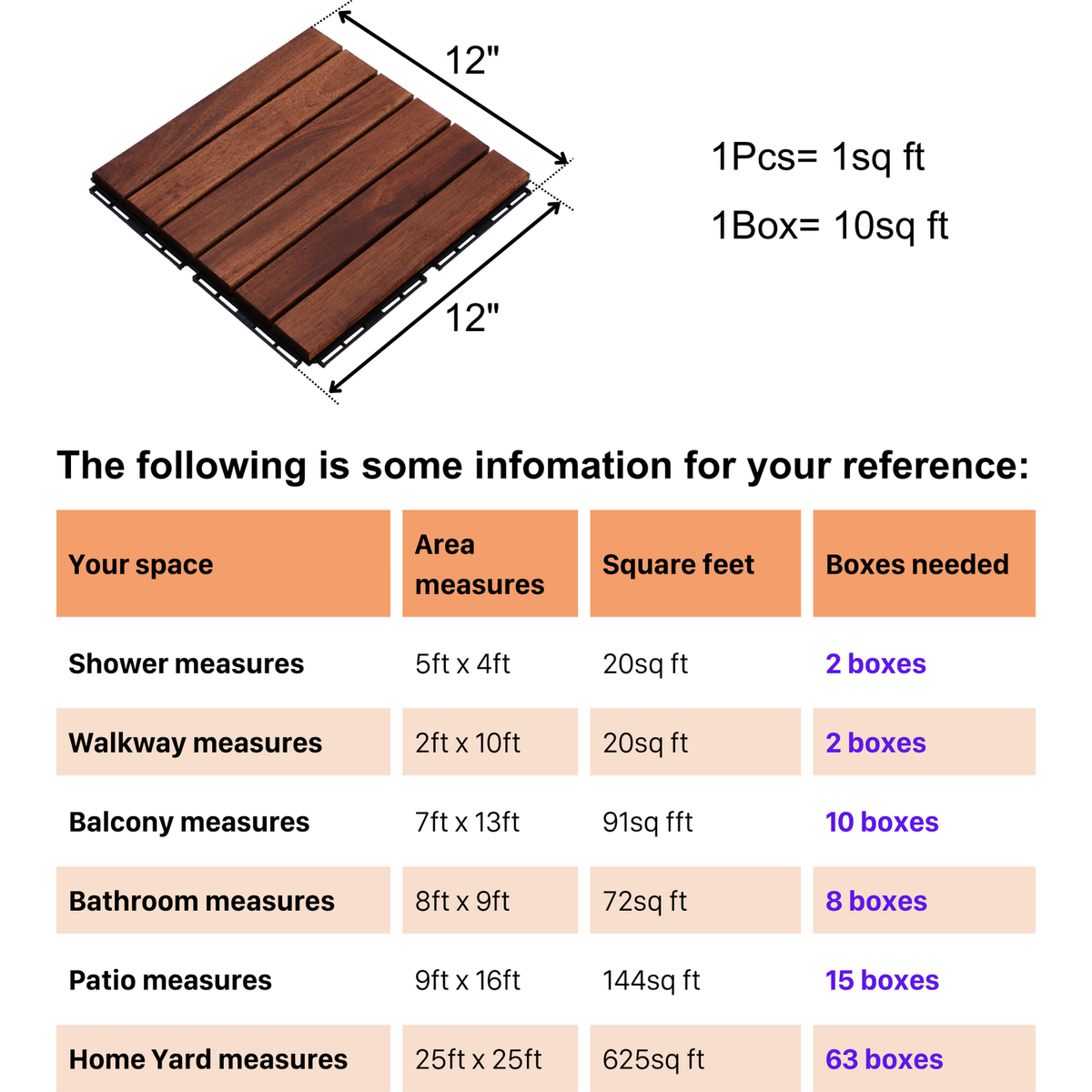 10 PCS Interlocking Deck Tiles Striped Pattern, 12" x 12" Square Acacia Hardwood Outdoor Flooring for Patio, Bancony, Pool Side,...