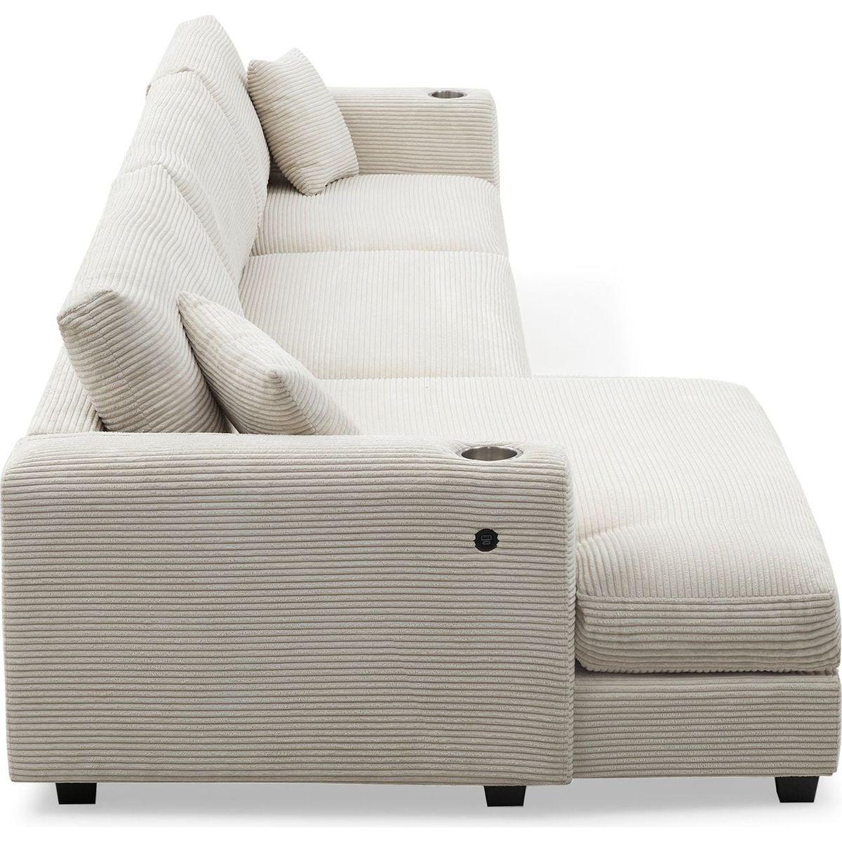 134x54"Oversized Corduroy Sectional Sofa,L Shaped Cloud Couch with USB Charging Port,Cup Holder,Deep Seat Sofa Bed with 50" Chaise,Comfy Indoor Furniture for Living Room,3 Colors