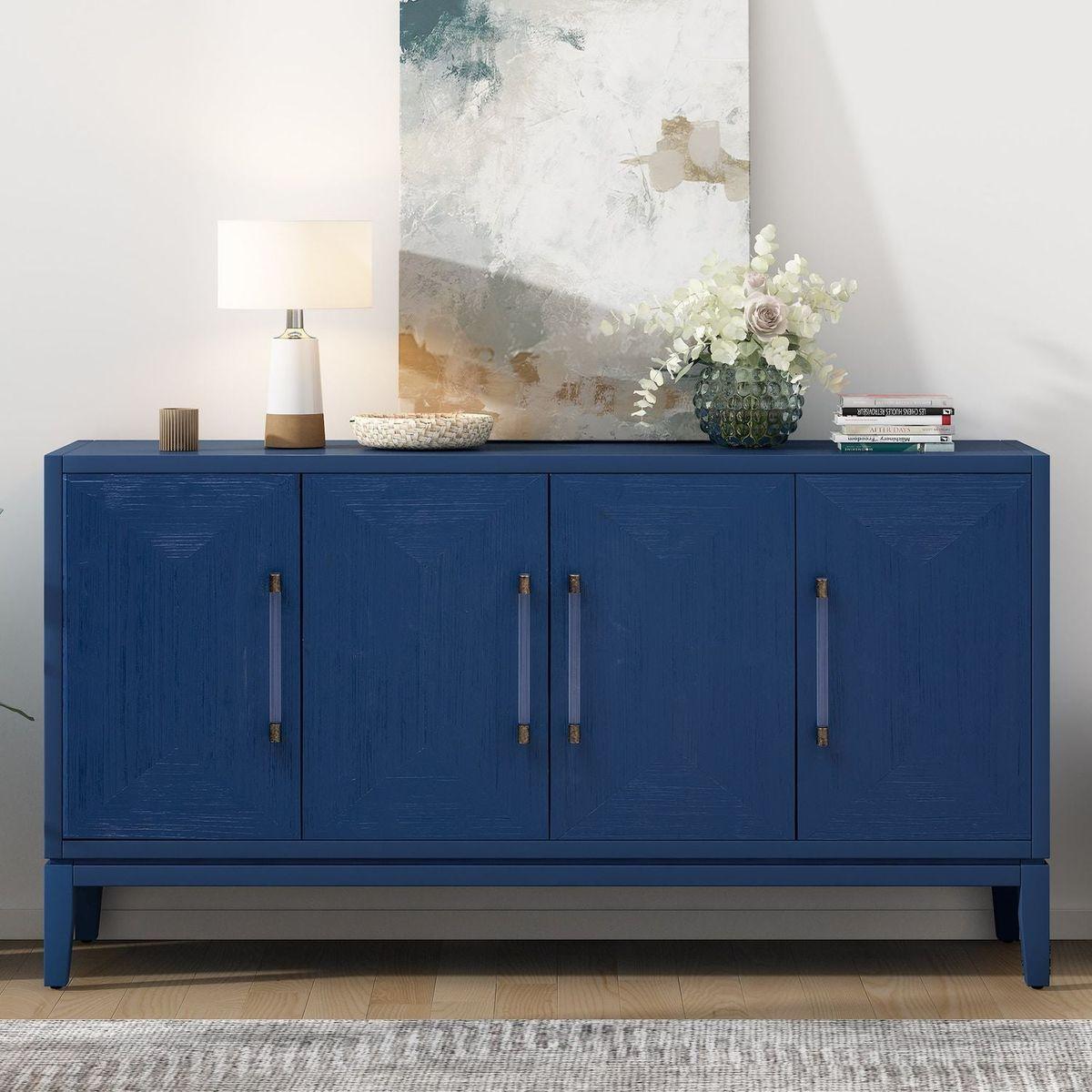 Versatile Four-Door Sideboard with Brushed Doors and Fir Veneer,Featuring Elegant Handles,Perfect for Various Spaces.