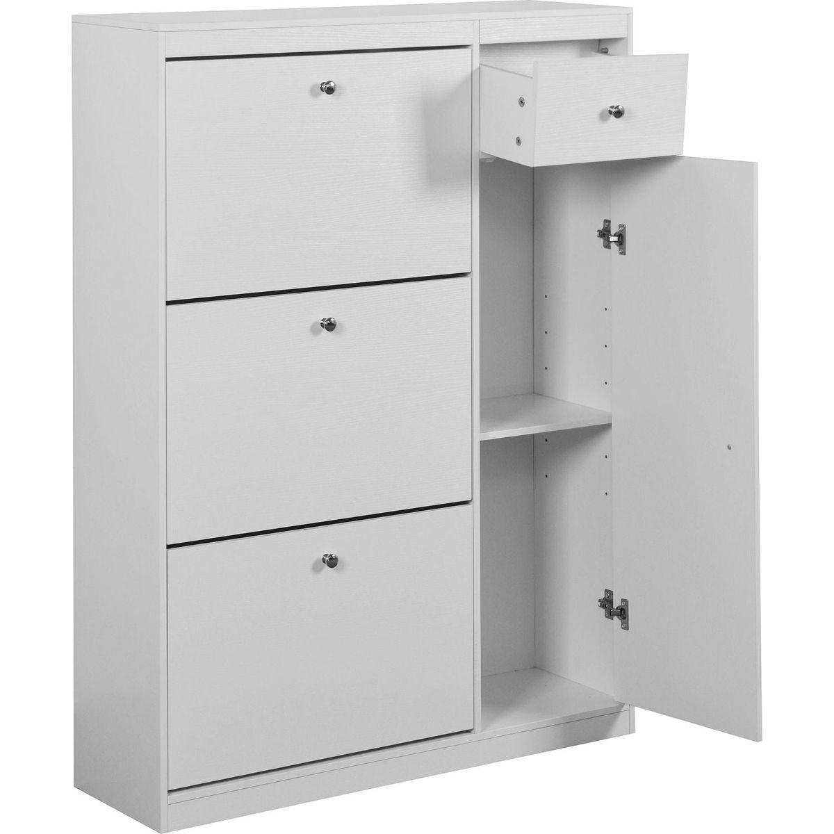 Shoe Cabinet,Freestanding Tipping Bucket Shoe Rack Organizer with 3 Flip Drawers,Entryway Narrow Shoe Storage with Adjustable Storage Shelf,Modern Slim Hidden Shoe Cabinet, White