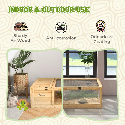 Wooden Tortoise House Indoor Turtle Habitat Enclosure Outdoor Reptile Cage for Lizards, Geckos, Yellow