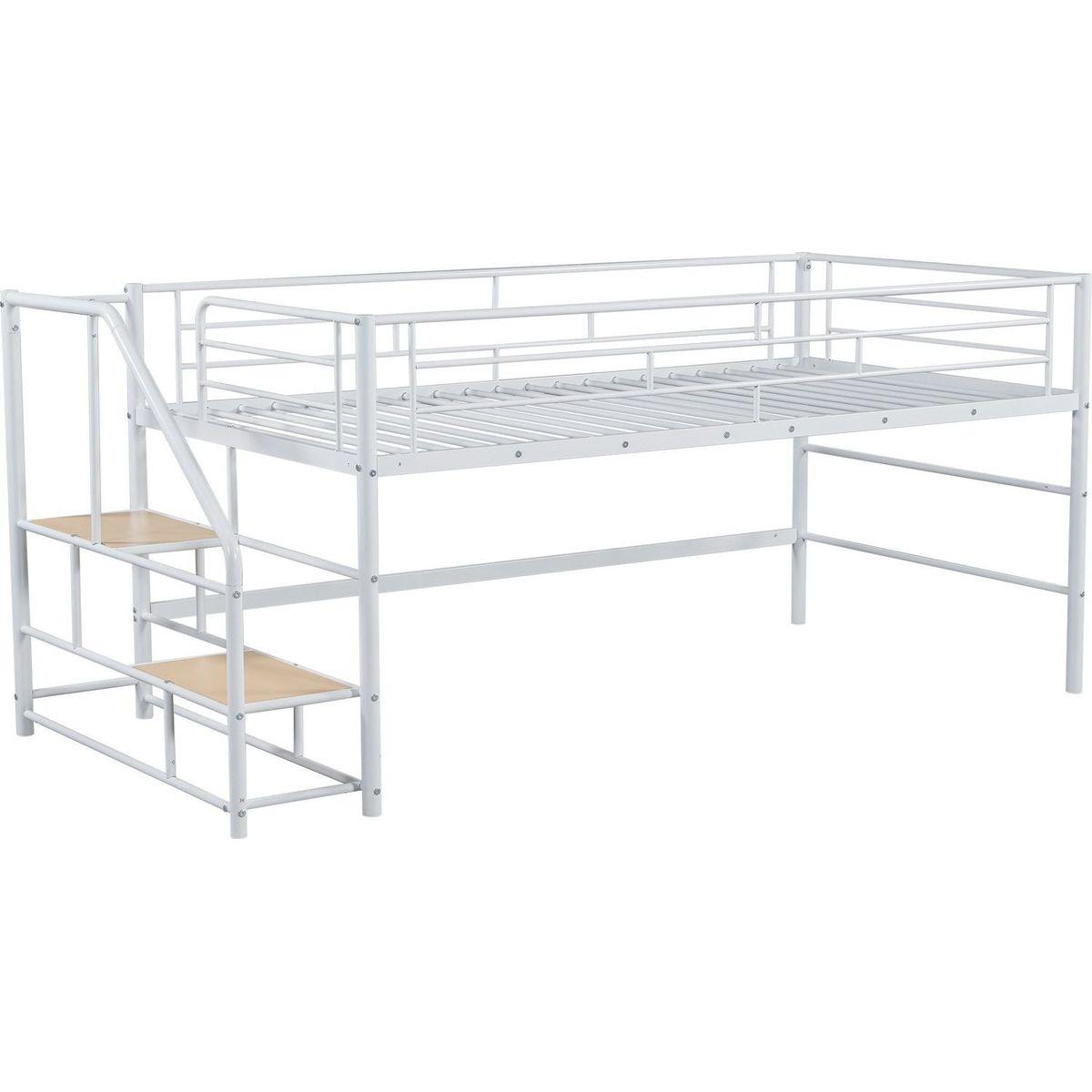 Mid Loft Bed with Storage stairs, Twin, White