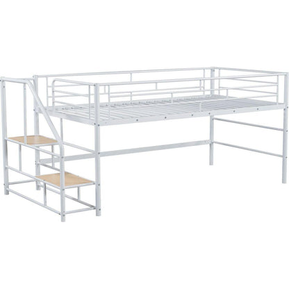 Mid Loft Bed with Storage stairs, Twin, White