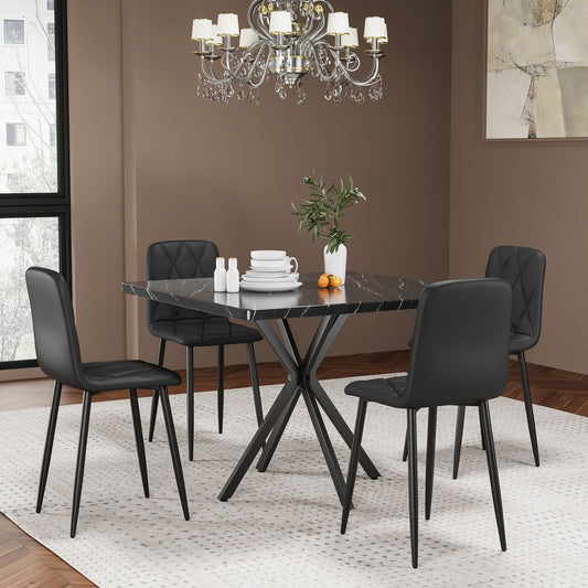 Square Dining Table Set, Mid Century Modern Square Dining Table for 4 Person, Faux Marble Tabletop, Iron Legs, Coffee Table for Kitchen Dining Room, Office, Save Space