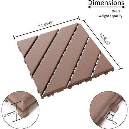 Plastic Interlocking Deck Tiles,44 Pack Patio Deck Tiles,12"x12" Square Waterproof Outdoor All Weather Use, Patio Decking Tiles for Poolside Balcony Backyard, Brown