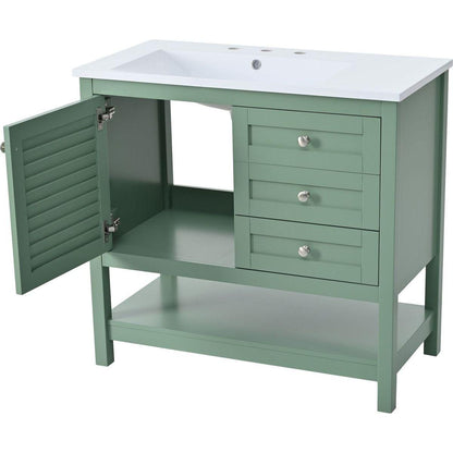 36" Bathroom Vanity with Undermount Sink, Free Standing Vanity Set with 2 Drawers& Soft Closing Doors, Bathroom Storage Cabinet with Solid Wood Feet, Green