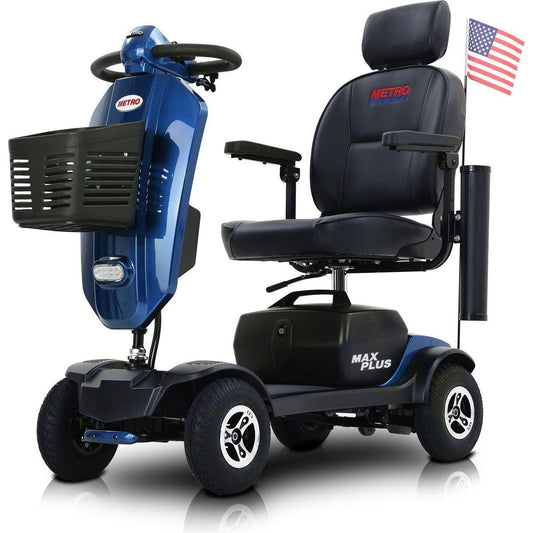 MAX PLUS BLUE 4 Wheels Outdoor Compact Mobility Scooter with 2pcsx20AH Lead acid Battery,Max Driving Range 16 Miles with Cup holders & USB charger port