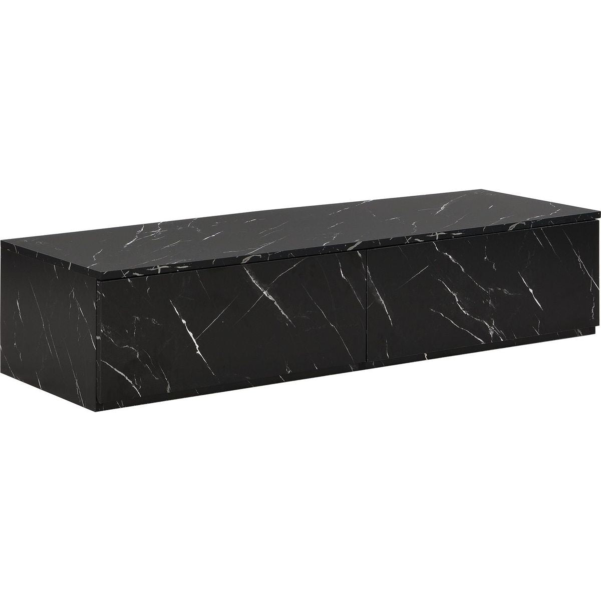 TV Stand with Faux Marble and Walnut Wood Grain Finish for TVs up to 88", Modern Free-Combination Entertainment Center with 4 Storage Drawers for Living Room, Black