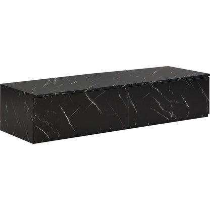 TV Stand with Faux Marble and Walnut Wood Grain Finish for TVs up to 88", Modern Free-Combination Entertainment Center with 4 Storage Drawers for Living Room, Black