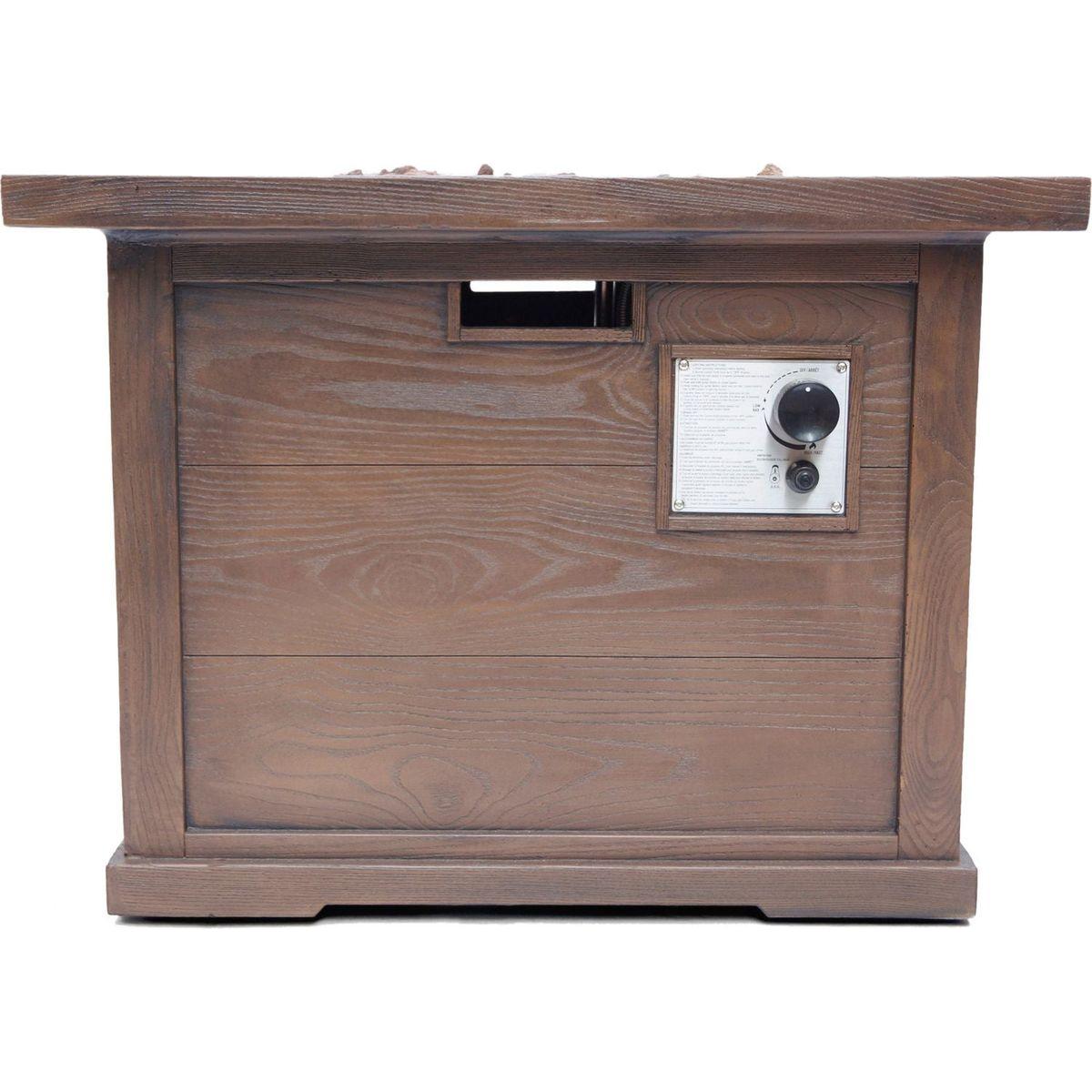 Patio Outdoor 24" H x 32" W Square Gas Burning Concrete Fire Pit Wood Pattern - Brown - 40,000 BTU