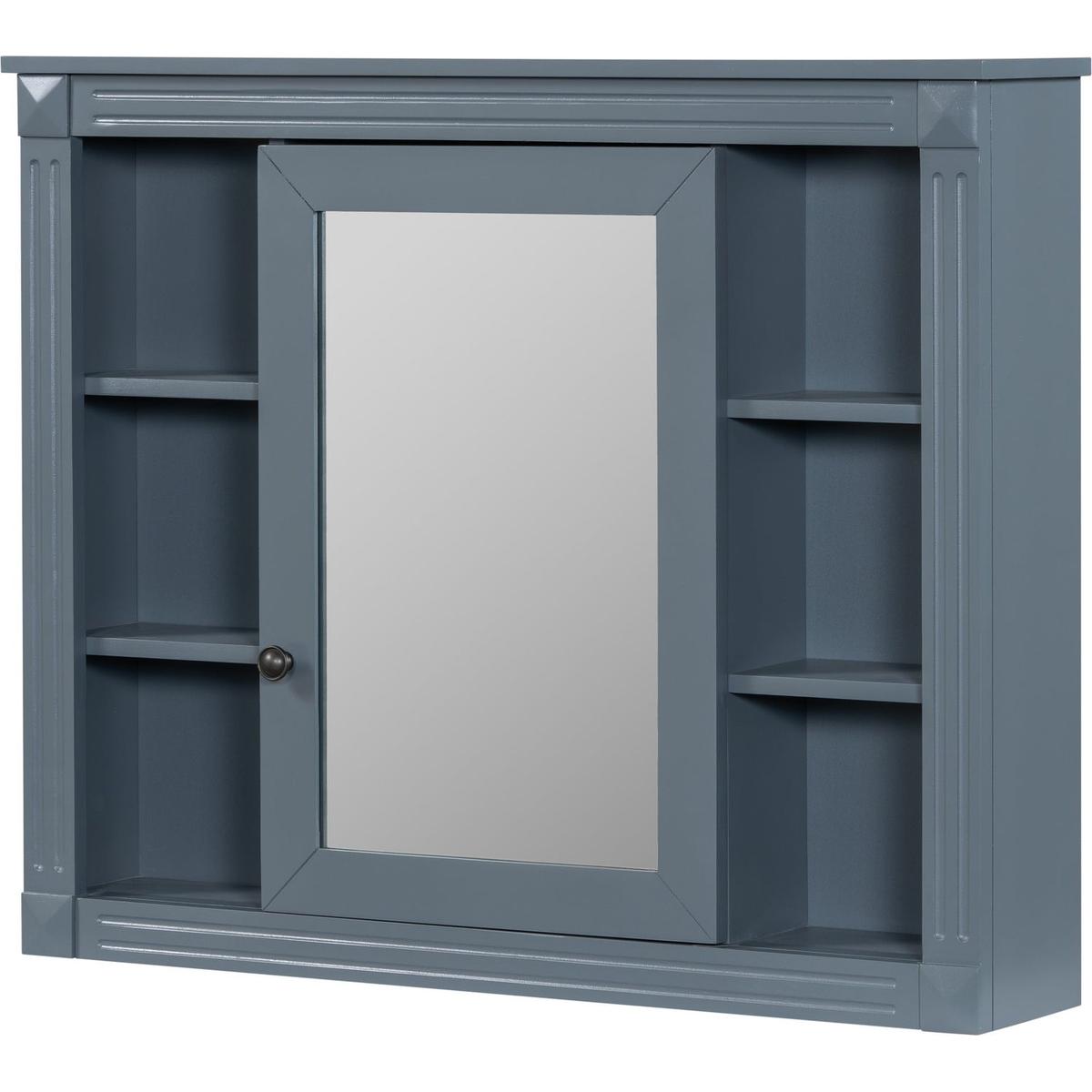 35" x 28" Wall Mounted Bathroom Storage Cabinet, Medicine Cabinet, Modern Bathroom Wall Cabinet with Mirror, Mirror Cabinet with 6 Open Shelves (Not Include Bathroom Vanity)