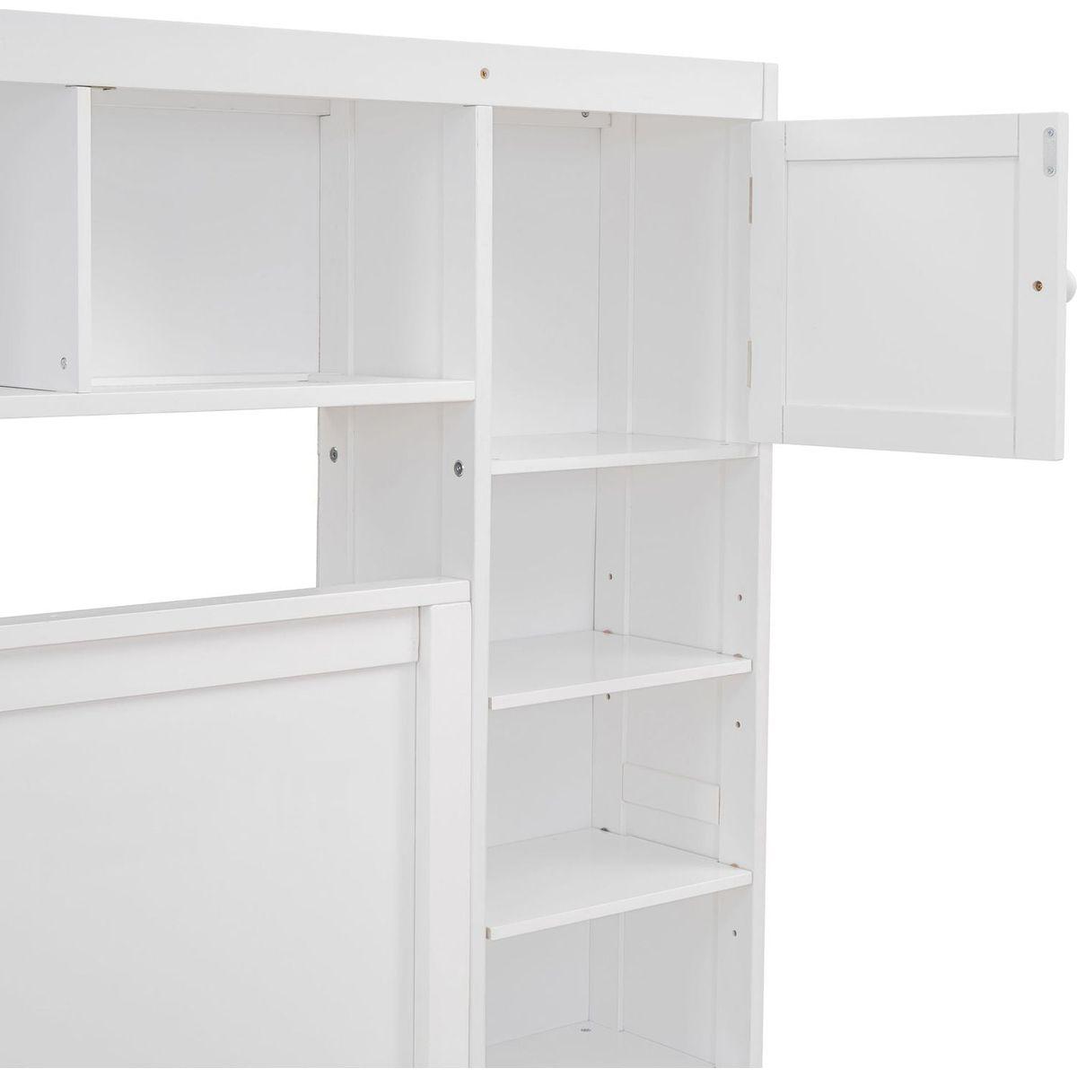 Queen Size Wooden Bed With All-in-One Cabinet, Shelf and Sockets, White