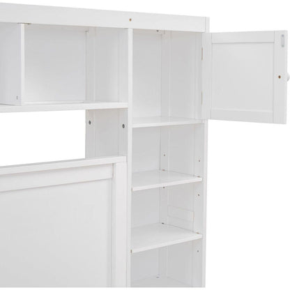 Queen Size Wooden Bed With All-in-One Cabinet, Shelf and Sockets, White