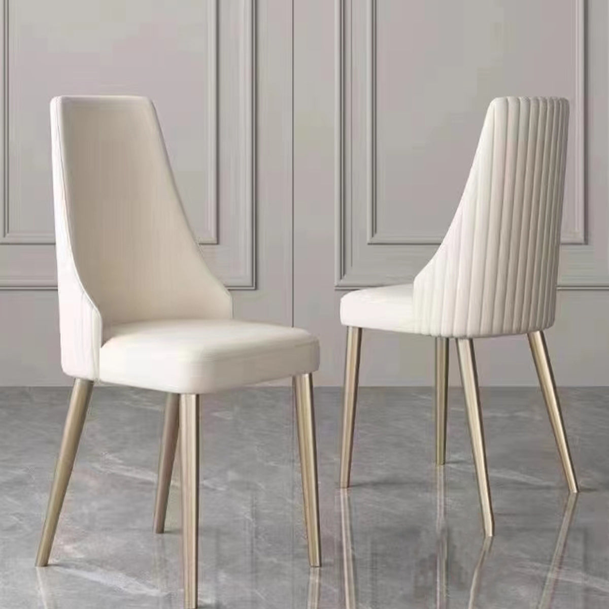 Dining Chair with PU Leather White strong metal legs (Set of 2) - Streamdale Furniture