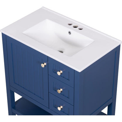 30inch Transitional Style Bathroom Vanity Cabinet Combo with Ceramic Sink