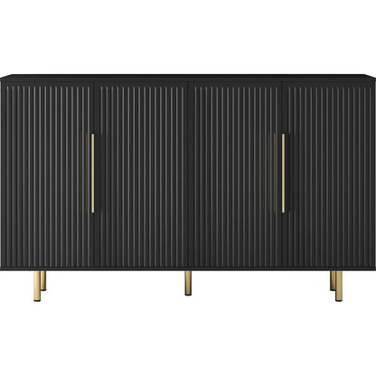 White Modern Buffet Cabinet with Storage, Fluted Sideboard Large Buffet with Adjustable Shelves, Credenza, Accent Cabinet Console Table