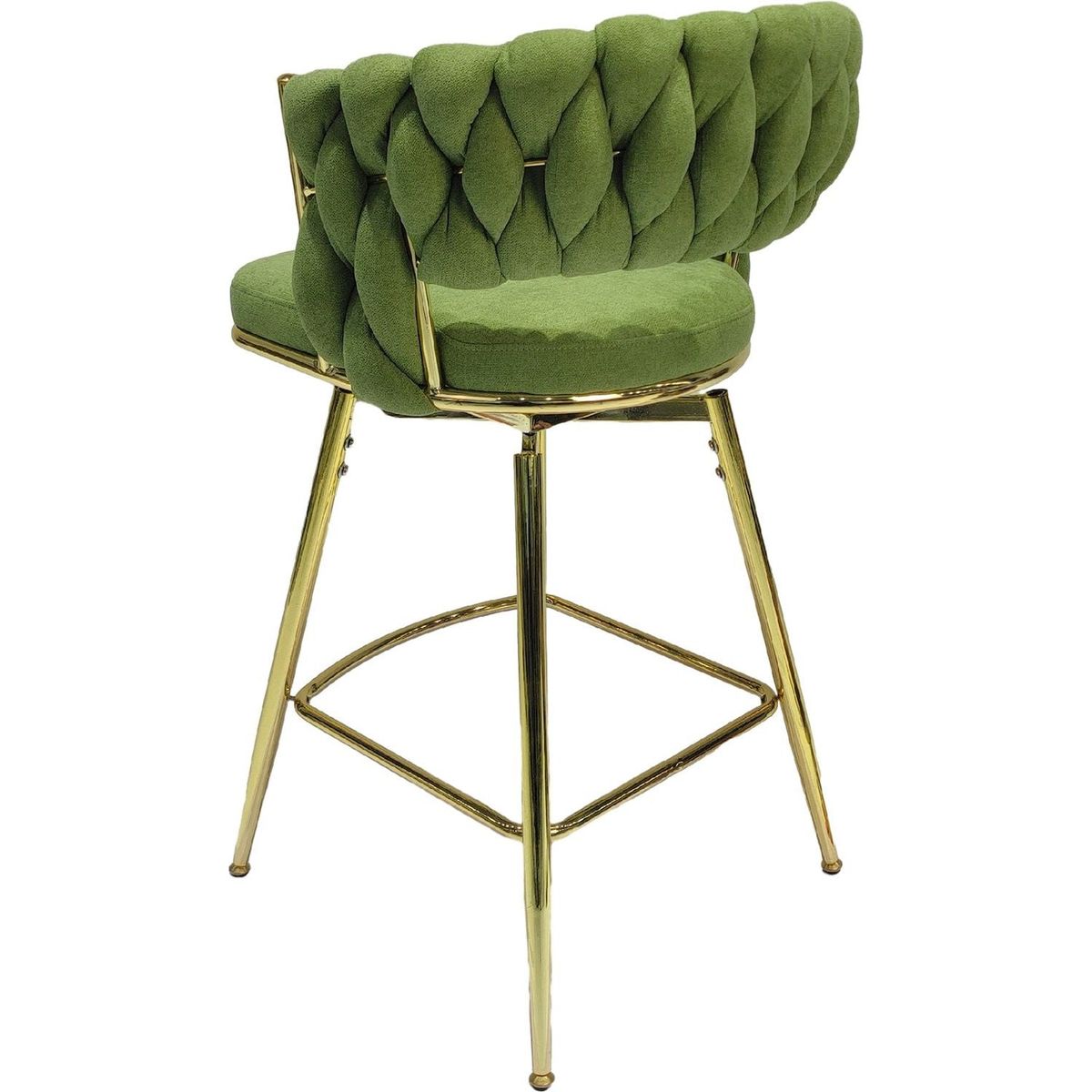 Bar Chair Linen Woven Bar Stool Set of 4,Golden legs Barstools No Adjustable Kitchen Island Chairs,360 Swivel Bar Stools Upholstered Bar Chair Counter Stool Arm Chairs with Back Footrest, (Green)