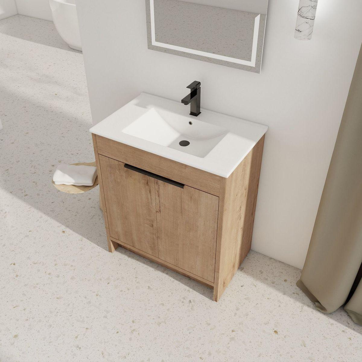 30" Freestanding Bathroom Vanity with White Ceramic Sink & 2 Soft-Close Cabinet Doors ((KD-PACKING),BVB02430IMO-