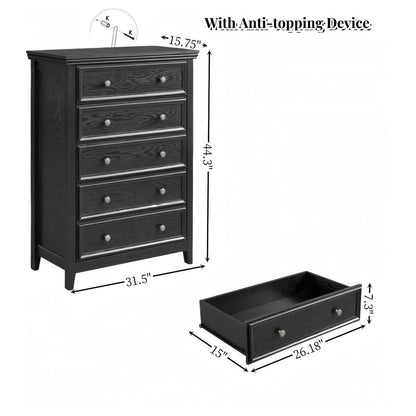 Modern 5 Drawers Dresser 5 Drawers Cabinet,Chest of Drawers Closet Organizers and Storage Clothes Storage Drawers Cabinet for Living Room, Farmhouse Dresser Organizer Black