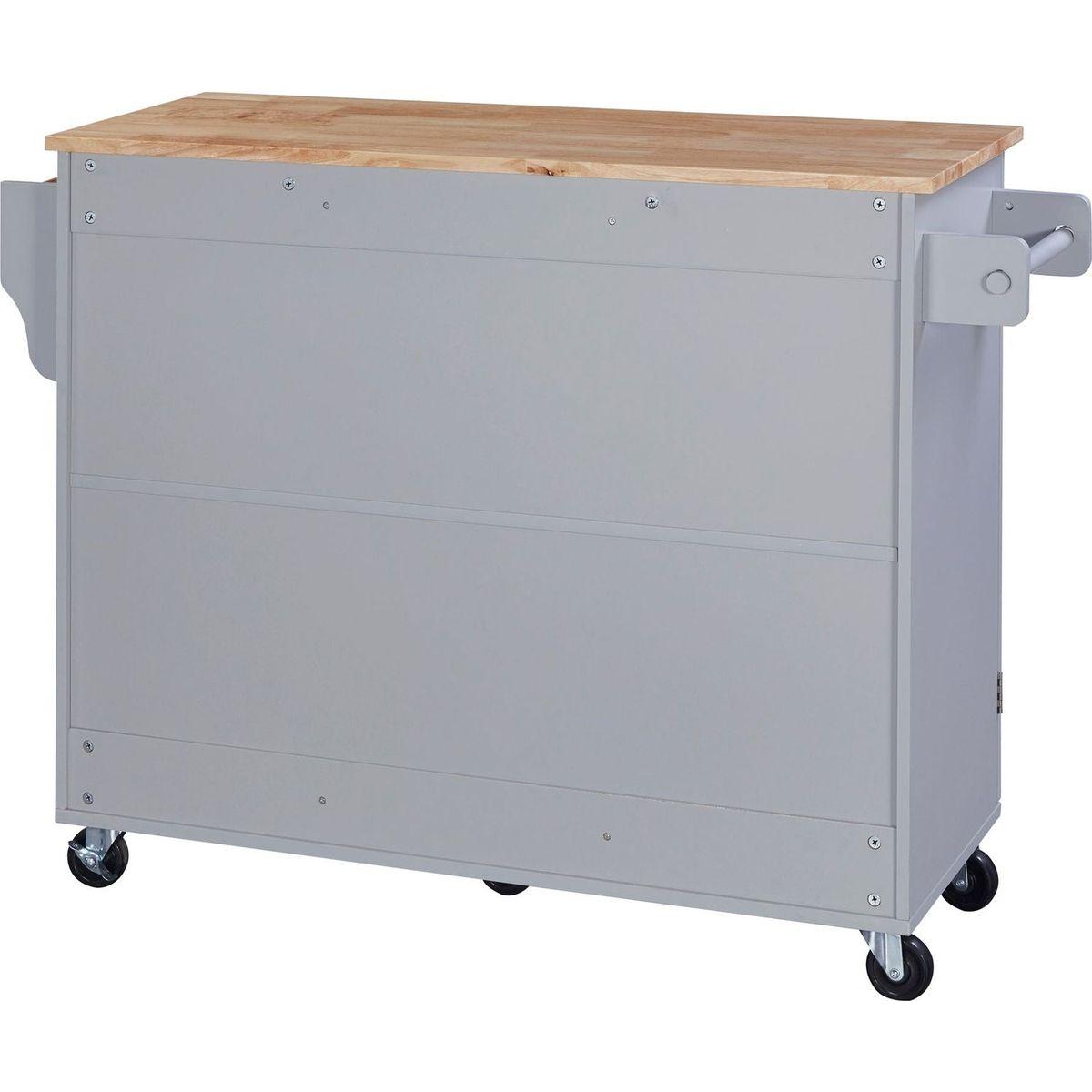 Rolling Kitchen Island with Storage, Kitchen Cart with Rubber Wood Top, 3 Drawer, 2 Slide-Out Shelf and Internal Storage Rack, Kitchen Island on Wheels with Spice Rack & Tower Rack, Grey Blue