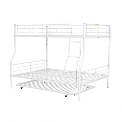 Full XL Over Queen Metal Bunk Bed with Trundle, White