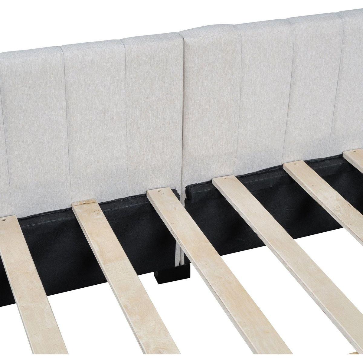 Full Size Upholstered Daybed with 2 Storage Drawers Sofa Bed Frame No Box Spring Needed, Linen Fabric (Beige)