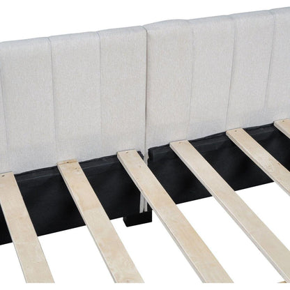 Full Size Upholstered Daybed with 2 Storage Drawers Sofa Bed Frame No Box Spring Needed, Linen Fabric (Beige)