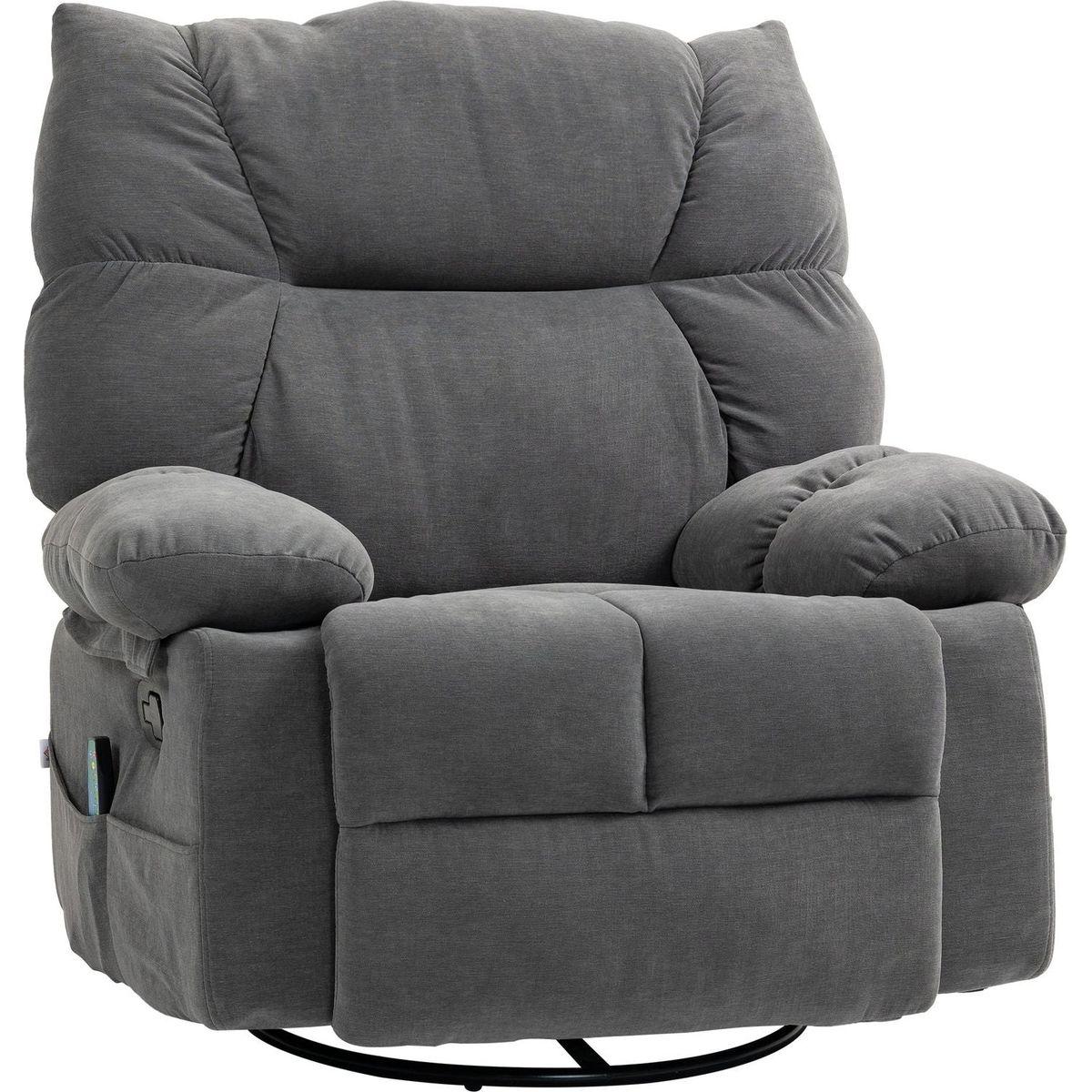 HOMCOM Vibration Massage Chair Recliner with Heat, Oversized Swivel Rocker Chair, Single Sofa, Teddy Fabric Manual Recliner Chair with Footrest, Remote, and 4 Side Pockets, Dark Gray