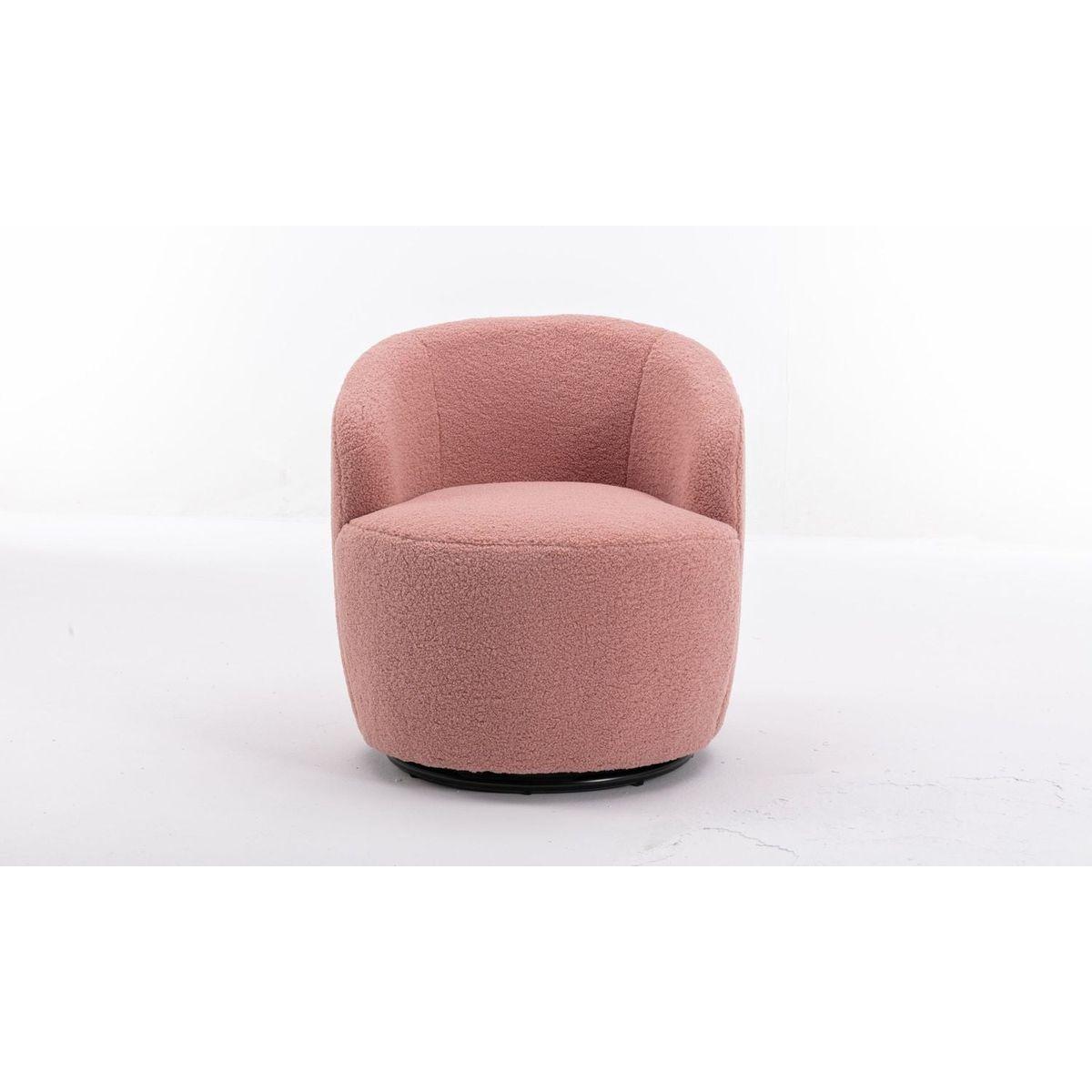 Teddy Fabric Swivel Accent Armchair Barrel Chair With Black Powder Coating Metal Ring,Light Pink