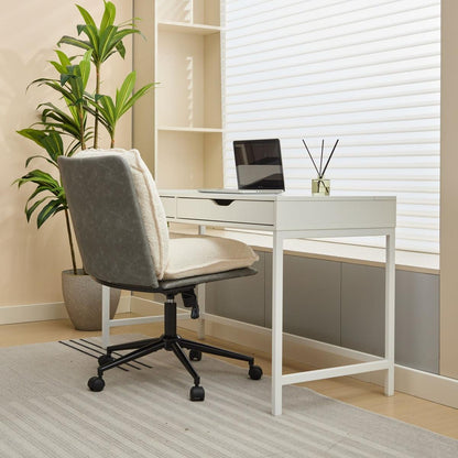 Oversize Seat Cirss Cross Chair with Wheels, Elegant Design Computer Chair, Adjustable Height 360 Rolling Swivel Home Office Chair for Small Space, Dressing Room, Living Room (GRAY+WHITE)