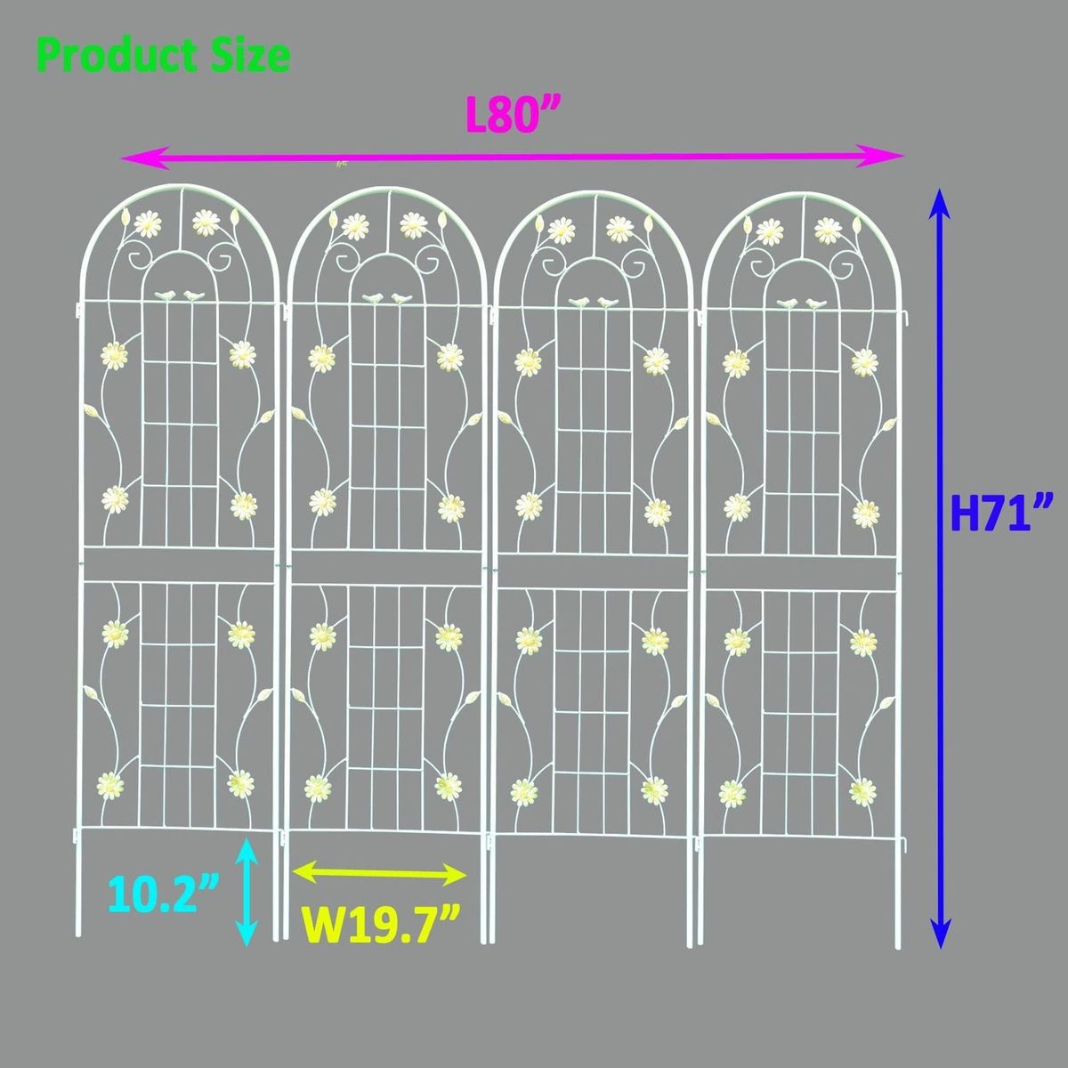 4 Pack Metal Garden Trellis 71" x 19.7" Rustproof Trellis for Climbing Plants Outdoor Flower Support White