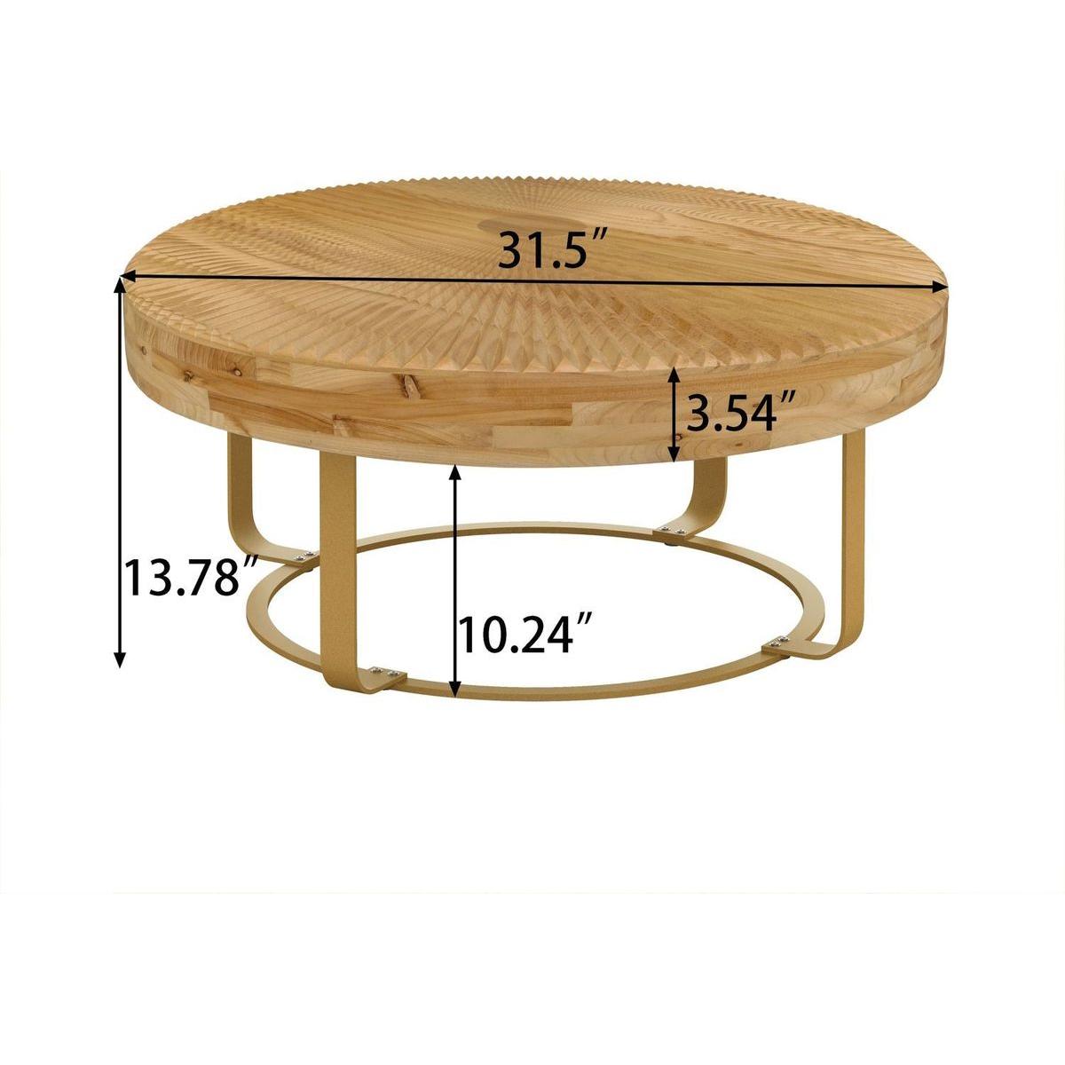 Modern round coffee table Wooden carving pattern coffee table with metal legs for living room reception room office Golden