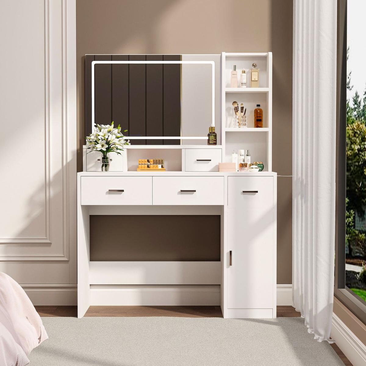 Newly designed smart mirror dressing table with drawers and storage cabinet, dressing table with dressing pad for bedroom, dressing room