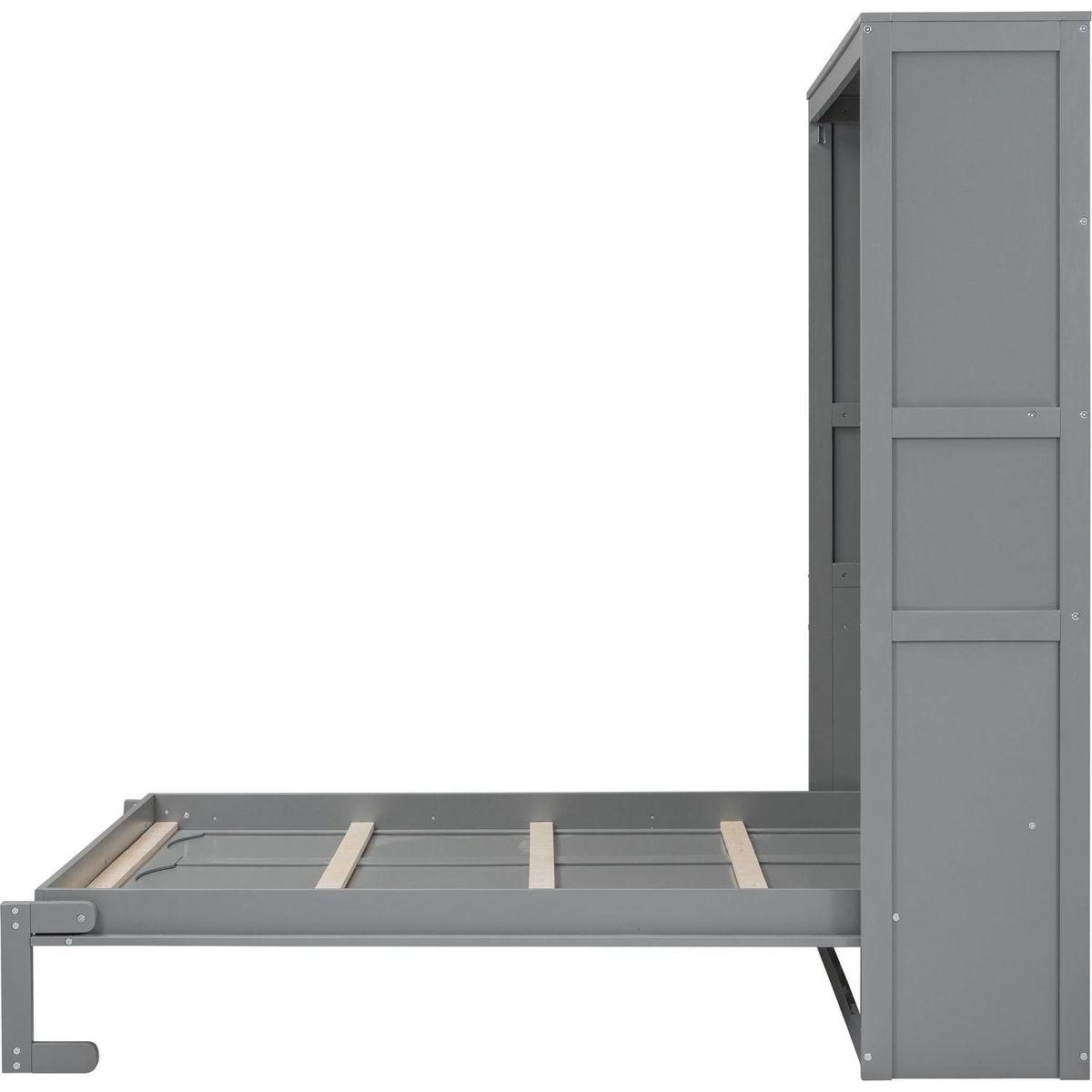 Full Size Murphy Bed Wall Bed with Shelves,Gray