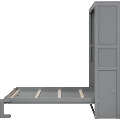 Full Size Murphy Bed Wall Bed with Shelves,Gray