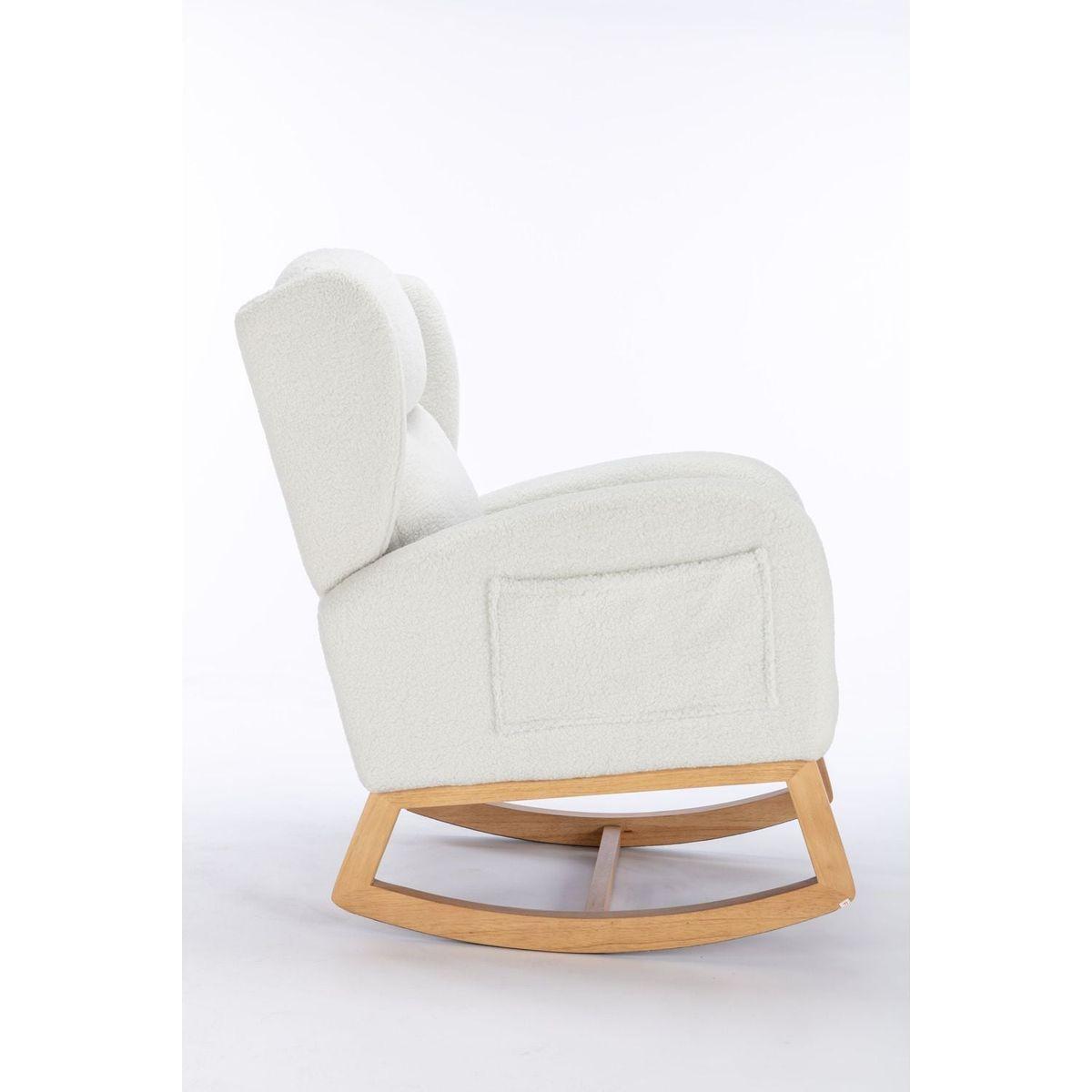 Teddy Fabric Rocking Chair With Packet Wood Legs,Ivory
