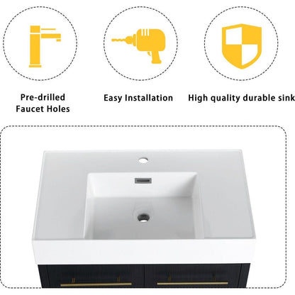 30 Inch Freestanding Bathroom Vanity with Resin Sink, With Soft Closing Door, KD-Package