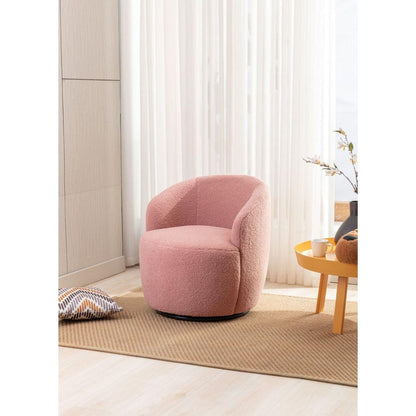 Teddy Fabric Swivel Accent Armchair Barrel Chair With Black Powder Coating Metal Ring,Light Pink