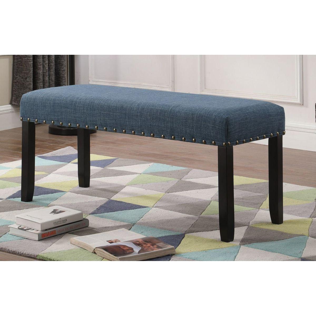 Biony Fabric Dining Bench with Nailhead Trim, Blue