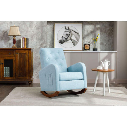 High Back Rocking Chair Nursery Chair .Comfortable Rocker Fabric Padded Seat .Modern High Back Armchair