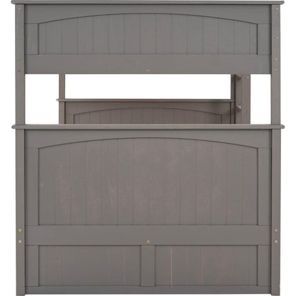 Full Over Full Bunk Bed with Twin Size Trundle, Pine Wood Bunk Bed with Guardrails, Brushed Gray