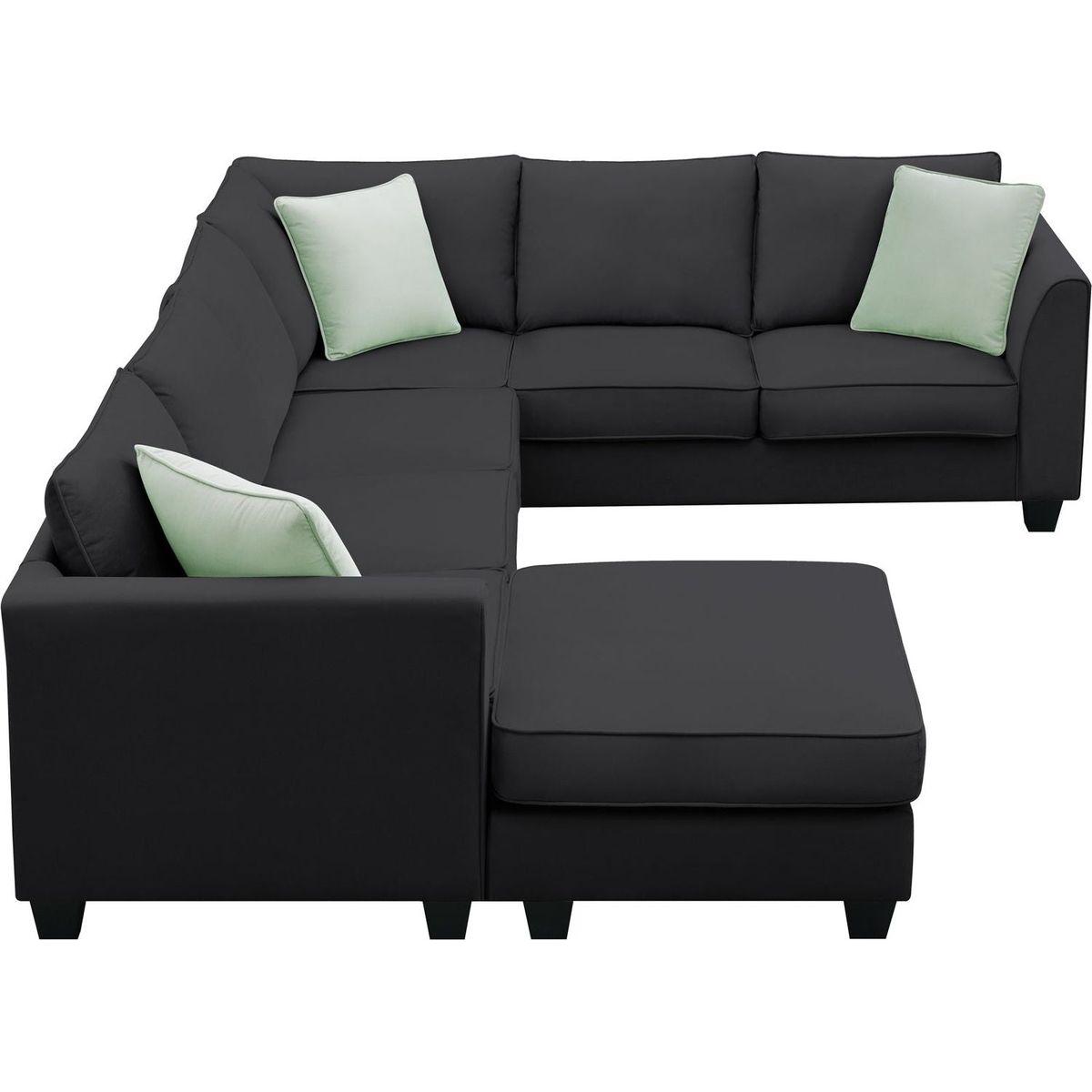 112x87" Sectional Sofa Couches Living Room Sets, 7 Seats Modular Sectional Sofa with Ottoman, L Shape Fabric Sofa Corner Couch Set with 3 Pillows, Black(New of GS008210AAB)