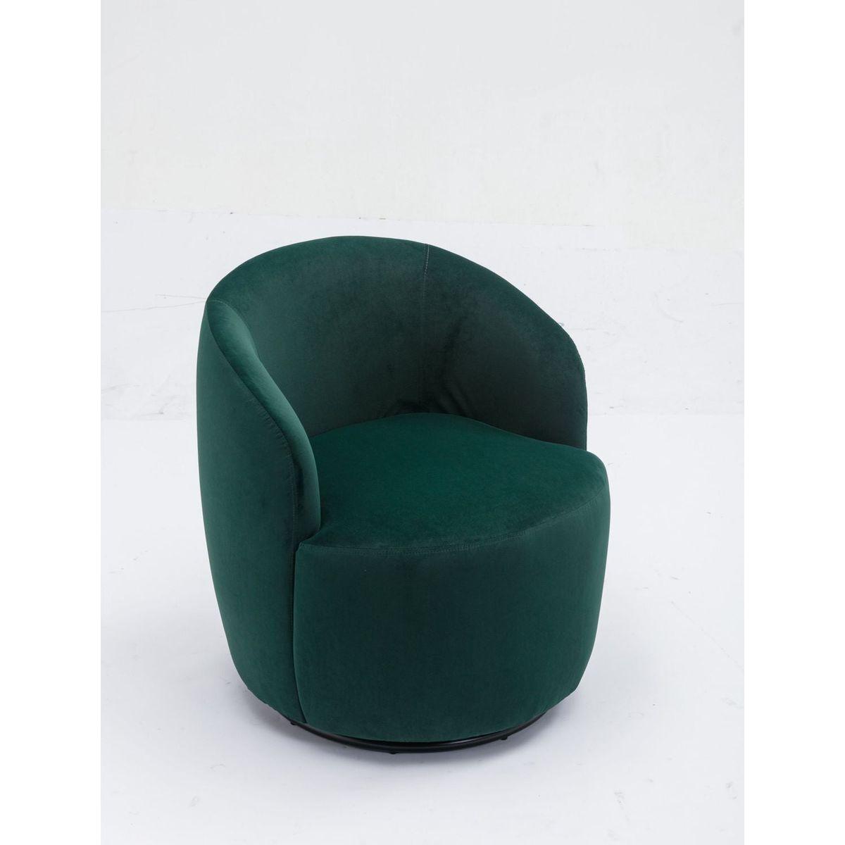 Velvet Fabric Swivel Accent Armchair Barrel Chair With Black Powder Coating Metal Ring,Green